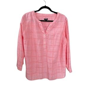 TALBOTS Cotton Plus Petite Cotton Popover Blouse Melon 2Xp